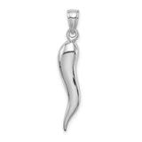 14k White Gold Italian Horn Pendant, Cornicello Corno Talisman Charm for Protection and Good Luck
