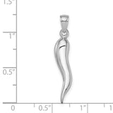 14k White Gold Italian Horn Pendant, Cornicello Corno Talisman Charm for Protection and Good Luck