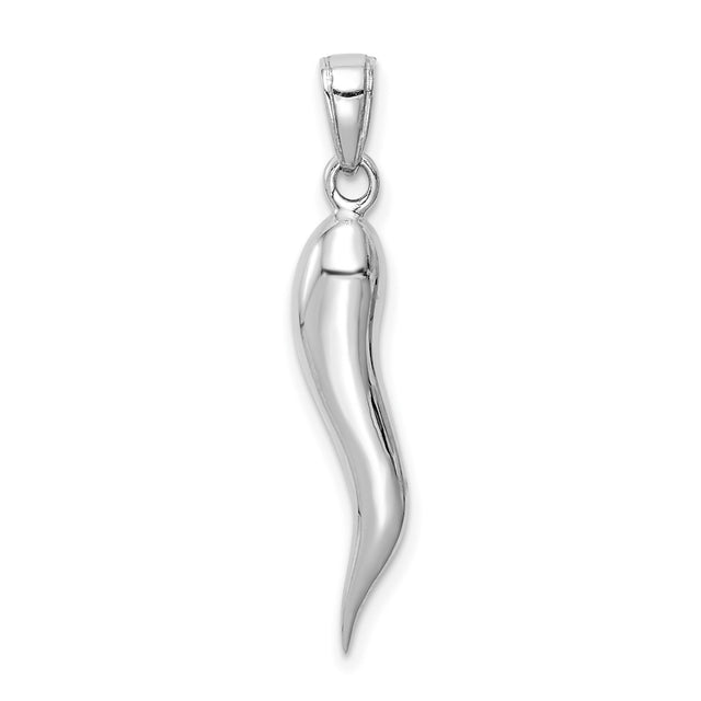 14k White Gold Italian Horn Pendant, Cornicello Corno Talisman Charm for Protection and Good Luck