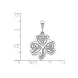 14k White Gold Shamrock Pendant with Trinity Knot Heart Leaves, Irish Heritage Jewelry