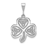 14k White Gold Shamrock Pendant with Trinity Knot Heart Leaves, Irish Heritage Jewelry