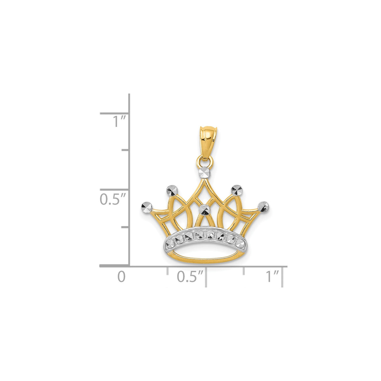 14k Yellow Gold and Rhodium Crown Pendant with Diamond-Cut Accents, Two-Tone Regal Design