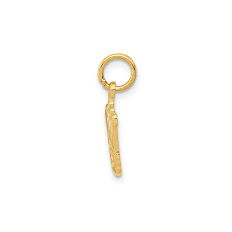 14k Yellow Gold Crown Pendant Charm with Five-Point Regal Design and Textured Detailing