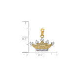 14k Two-Tone Gold Crown Pendant with Filigree Detailing and Diamond Cut Accents
