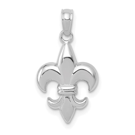 14k White Gold Fleur De Lis Pendant, Royal Heritage French Lily Symbol, Unisex Minimalist Design