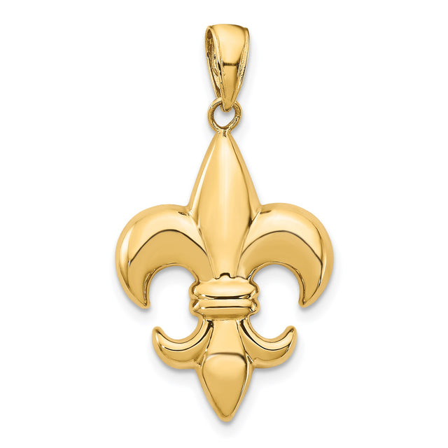 14k Yellow Gold Fleur de Lis Pendant, French Heritage Symbol Charm for Women or Unisex Wear