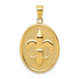 14k Yellow Gold Pendant, Raised Fleur-de-Lis on Polished Oval Medallion, French Heritage Charm