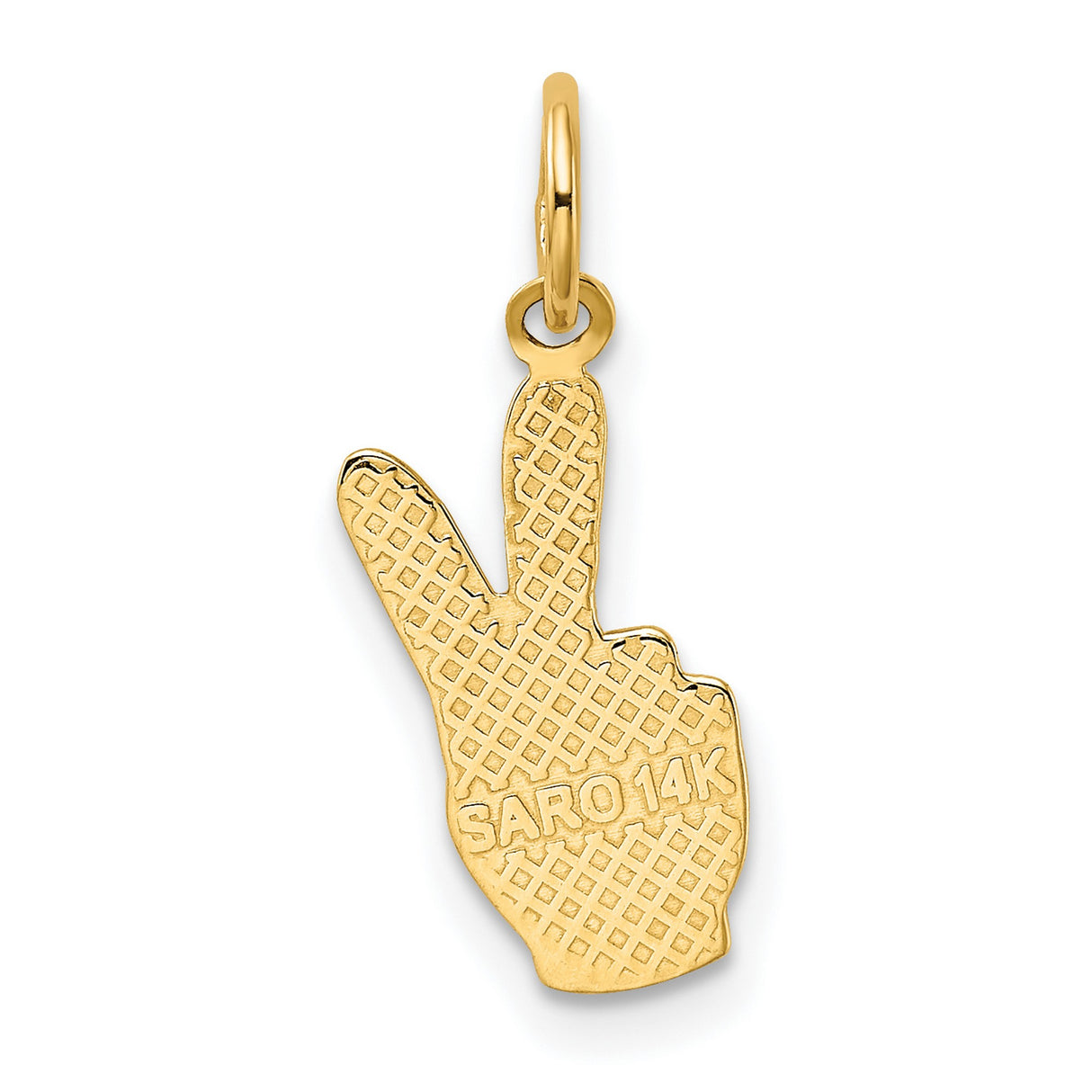 14k Yellow Gold Peace Hand Pendant with Textured Background, Unisex Symbolic Jewelry Charm