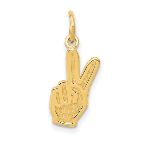 14k Yellow Gold Peace Hand Pendant with Textured Background, Unisex Symbolic Jewelry Charm