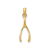 14k Yellow Gold Wishbone Pendant, Polished Luck and Hope Symbol Charm for Women
