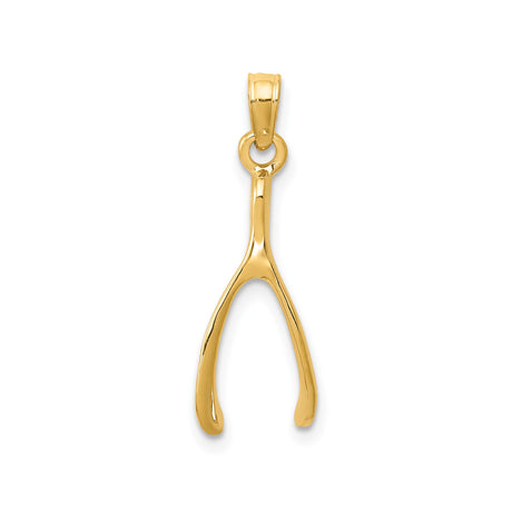 14k Yellow Gold Wishbone Pendant, Polished Luck and Hope Symbol Charm for Women