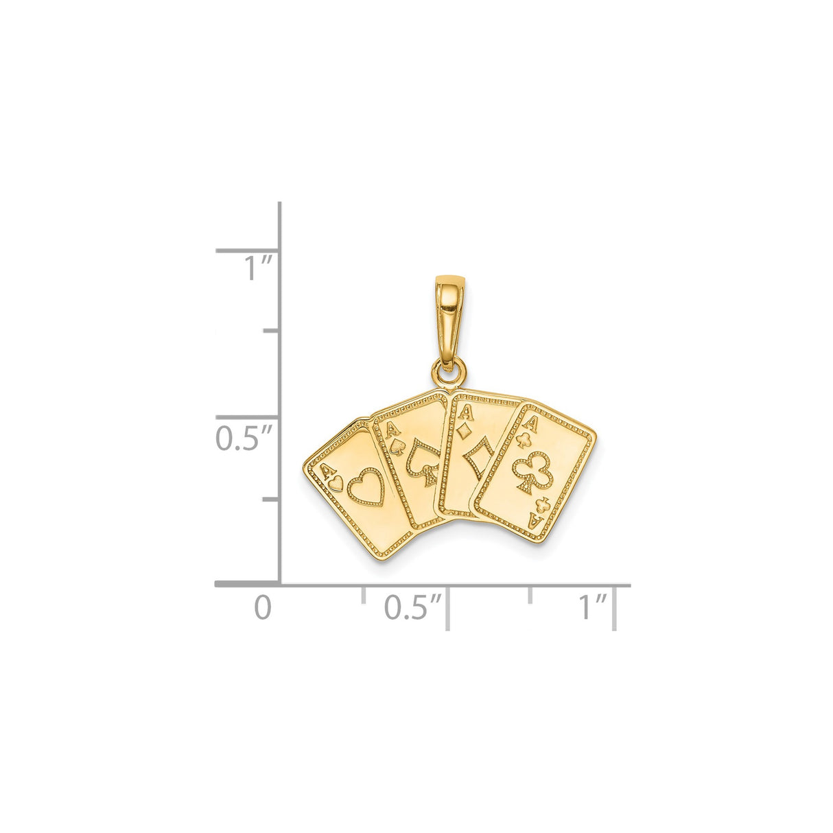 14k Yellow Gold Four Aces Card Pendant, Playing Card Fan Charm, Casino Poker Theme