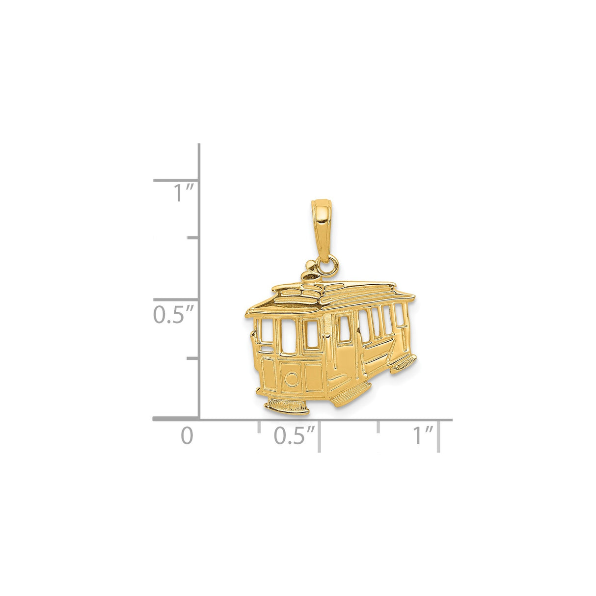 14k Yellow Gold Cable Car Pendant with San Francisco Trolley Design, Urban Travel Charm for Women or Unisex
