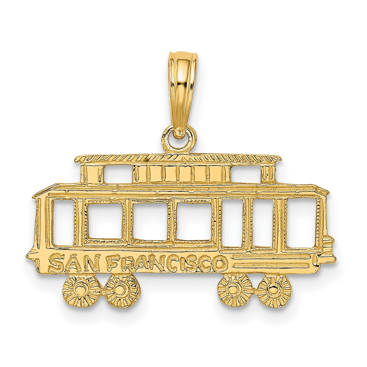 14k Yellow Gold San Francisco Cable Car Pendant, California Travel Charm Jewelry