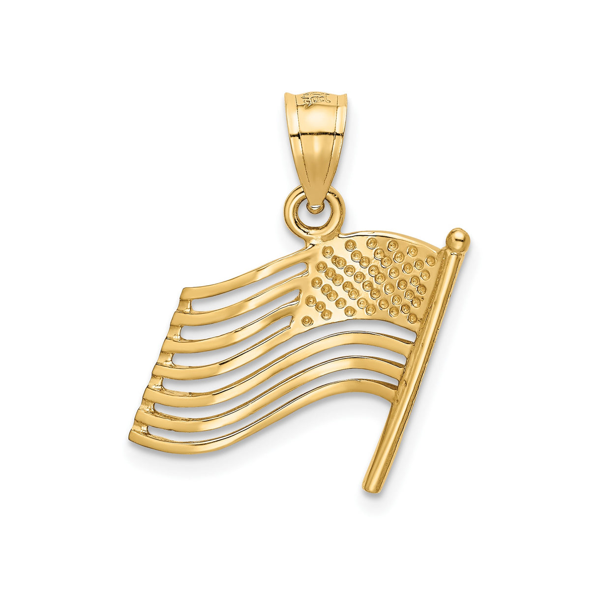 14k Yellow Gold American Flag Pendant with Cutout Waving Flag Design, Patriotic Jewelry for Men and Women