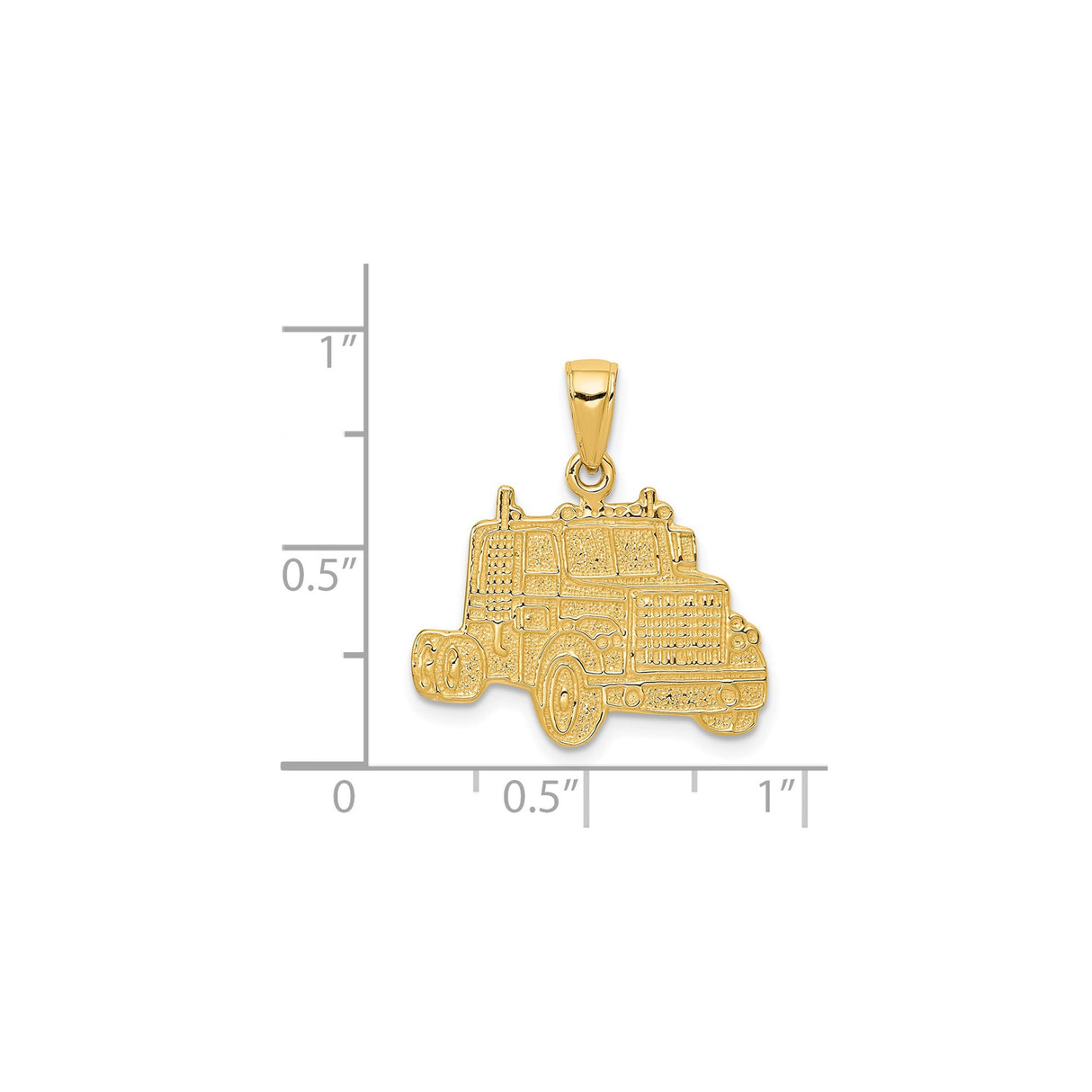 14k Yellow Gold Semi Truck Pendant, Detailed Big Rig Cab Style Charm for Men