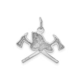 14k White Gold Firefighter Pendant with FD Helmet, Crossed Axes, Flames, Valor and Honor Theme