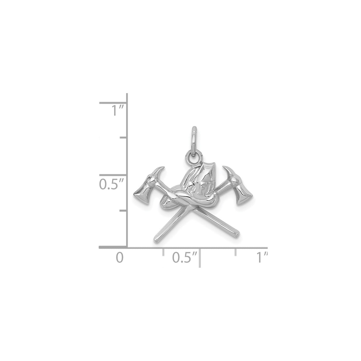 14k White Gold Firefighter Pendant with FD Helmet, Crossed Axes, Flames, Valor and Honor Theme