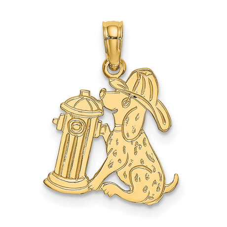 Dalmatian with Fireman Hat and Fire Hydrant Charm Pendant in Real 14k Yellow Gold