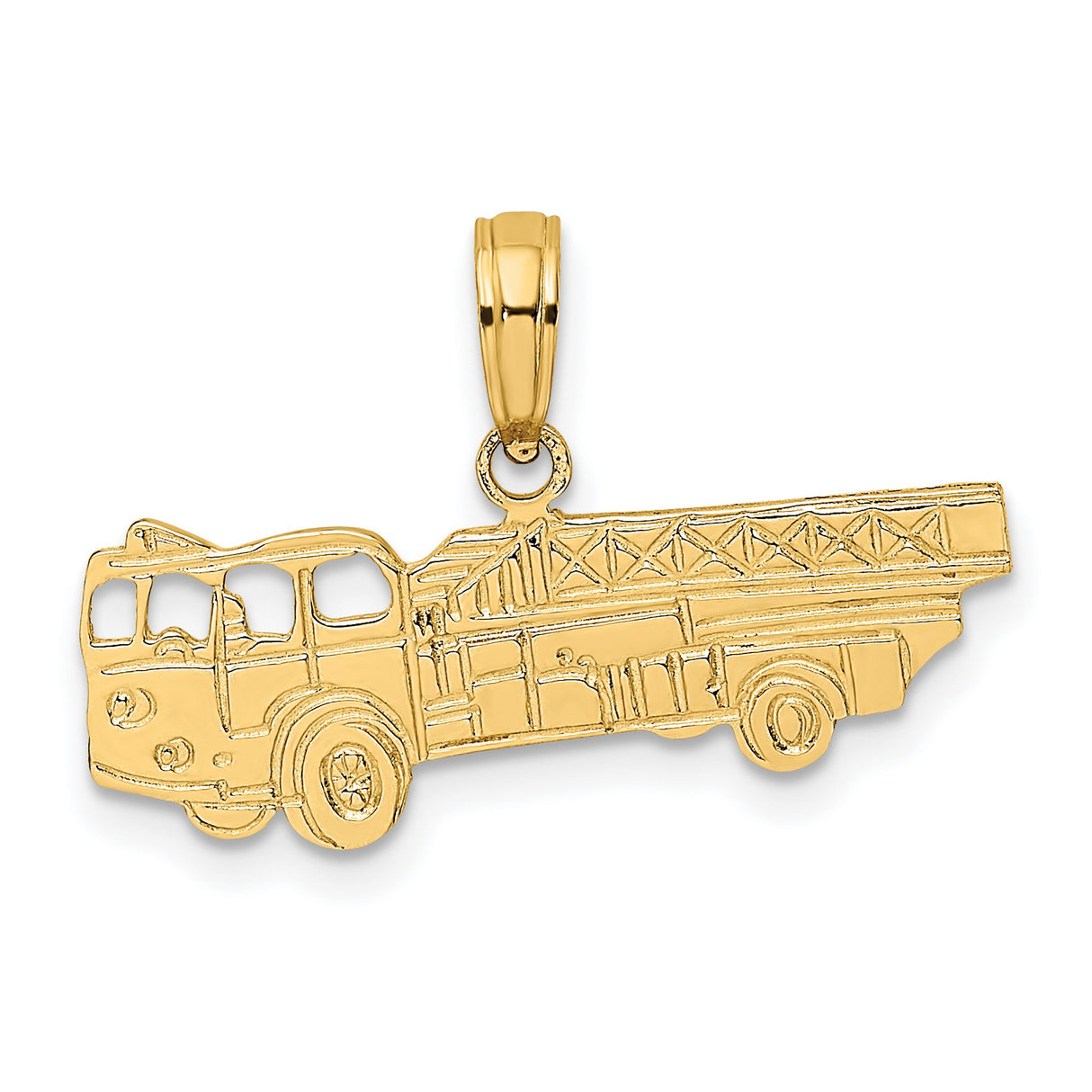 14k Yellow Gold Fire Truck Pendant with Ladder Engine Design, Heroism Symbol for Men or Unisex