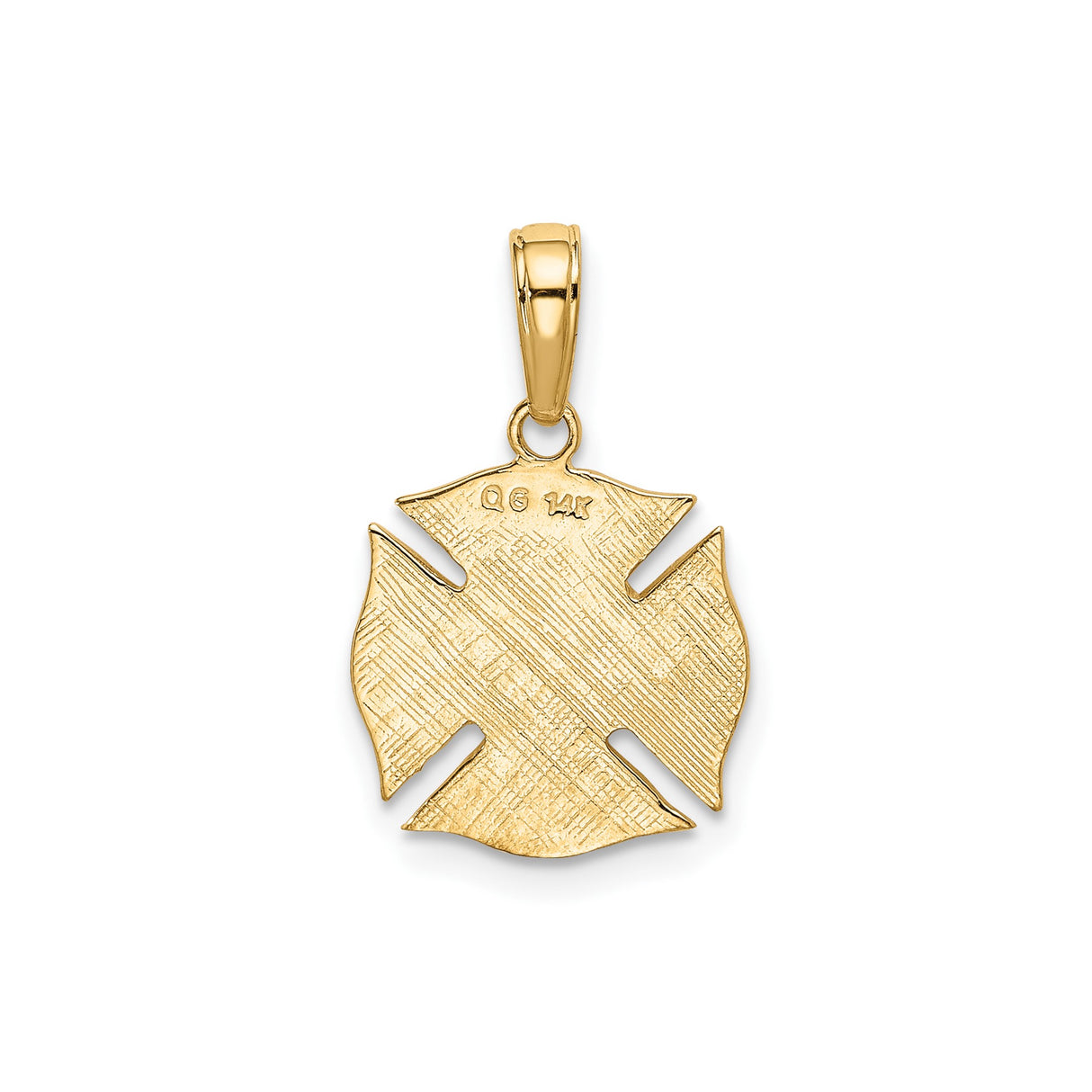 14k Yellow Gold Fire Department Pendant with Maltese Cross, Fire Truck, Ladder, and Hydrant Symbols