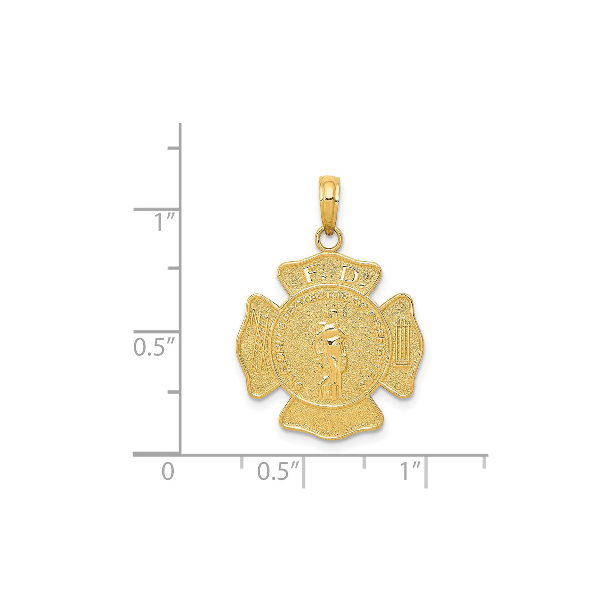 14k Yellow Gold Firefighter Pendant with Maltese Cross and St. Florian Design