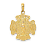 14k Yellow Gold Firefighter Pendant with Maltese Cross and St. Florian Design