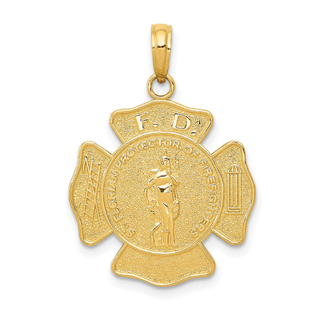 14k Yellow Gold Firefighter Pendant with Maltese Cross and St. Florian Design