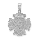 Saint Florian Protector Of Firefighters Words On Penny Size Badge Charm Pendant in Real 14k White Gold