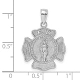 Saint Florian Protector Of Firefighters Words On Penny Size Badge Charm Pendant in Real 14k White Gold