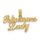 14k Yellow Gold Policemans Lady Pendant with Cursive Script, Law Enforcement Theme