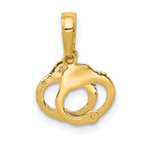 Police Handcuffs with Textured Back Charm Pendant in Real 14k Yellow Gold