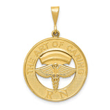 14k Yellow Gold RN Pendant with Nurse Cap and Caduceus Symbol for Women