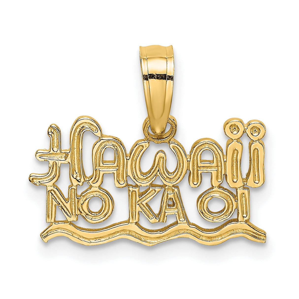 14k Yellow Gold Pendant with Hawaii No Ka Oi Wave Design, Hawaiian Pride Jewelry