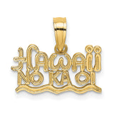 14k Yellow Gold Pendant with Hawaii No Ka Oi Wave Design, Hawaiian Pride Jewelry
