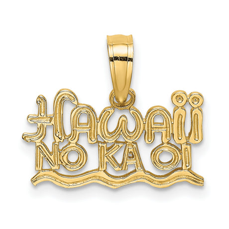14k Yellow Gold Pendant with Hawaii No Ka Oi Wave Design, Hawaiian Pride Jewelry
