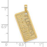 14k Yellow Gold Sarasota Florida Pendant, Embossed Rectangle Travel Charm for Women or Unisex Wear