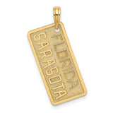 14k Yellow Gold Sarasota Florida Pendant, Embossed Rectangle Travel Charm for Women or Unisex Wear