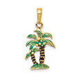 14k Yellow Gold Palm Tree Pendant with Green Enamel Accents, Tropical Vacation Jewelry