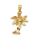 14k Yellow Gold Palm Tree Pendant, Tropical Island Life Charm, Unisex Summer Jewelry
