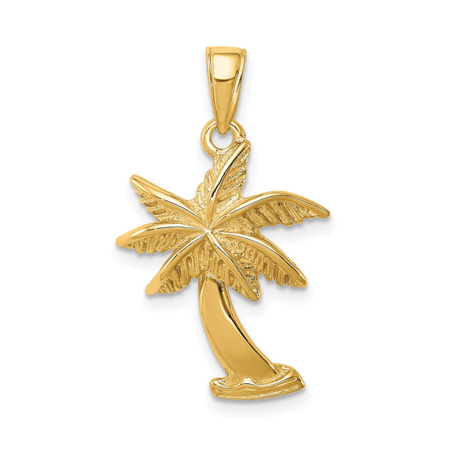 14k Yellow Gold Palm Tree Pendant, Tropical Island Life Charm, Unisex Summer Jewelry