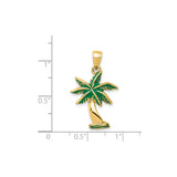 14k Yellow Gold Palm Tree Pendant with Green Enamel, Tropical Island Style Charm