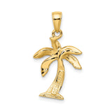 14k Yellow Gold Palm Tree Pendant, Textured Tropical Beach Charm, Island Vacation Jewelry