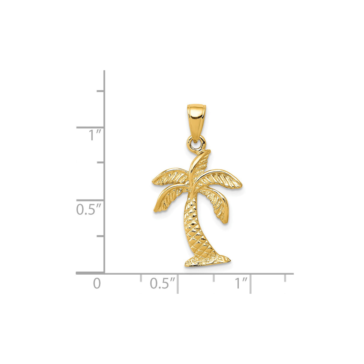 14k Yellow Gold Palm Tree Pendant, Textured Tropical Beach Charm, Island Vacation Jewelry