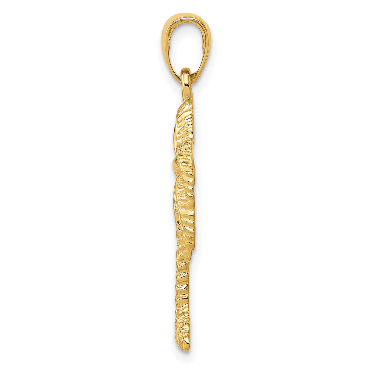 14k Yellow Gold Palm Tree Pendant, Textured Tropical Charm, Nature-Inspired Beach Jewelry