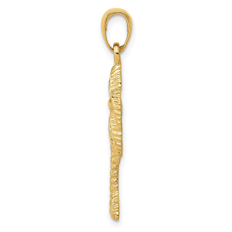 14k Yellow Gold Palm Tree Pendant, Textured Tropical Charm, Nature-Inspired Beach Jewelry
