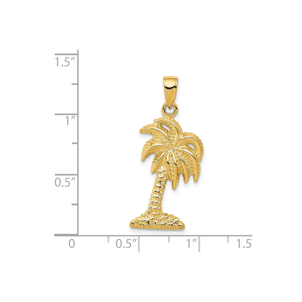 14k Yellow Gold Palm Tree Pendant, Textured Tropical Charm, Nature-Inspired Beach Jewelry
