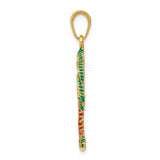 14k Yellow Gold Palm Tree Pendant with Green and Red Enamel, Tropical Beach Charm