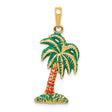 14k Yellow Gold Palm Tree Pendant with Green and Red Enamel, Tropical Beach Charm