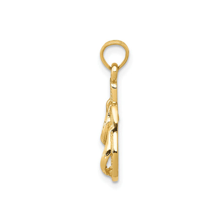 14k Yellow Gold Flip-Flop Sandal Pendant Charm, Textured Summer Beach Theme